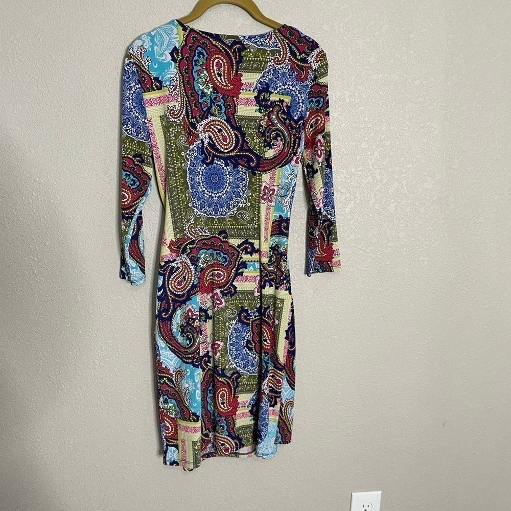 New York & Company Colorful Paisley Ruched Side Dress XS - Picture 4 of 6
